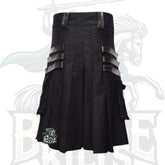 Modern Black Utility Kilt with Leather Straps – Stylish & Functional Kilt for Men
